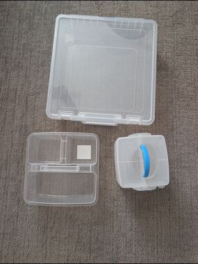 Clear Plastic Craft Or Sewing Storage Containers with Blue Handle - Multipack